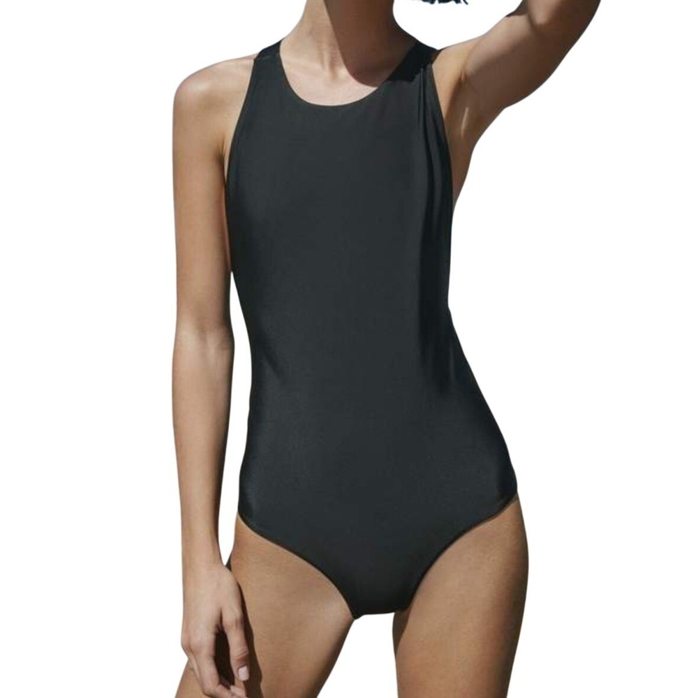 Kowtow Cross Back One Piece Swimsuit Black Sustainable Bathing Suit XL